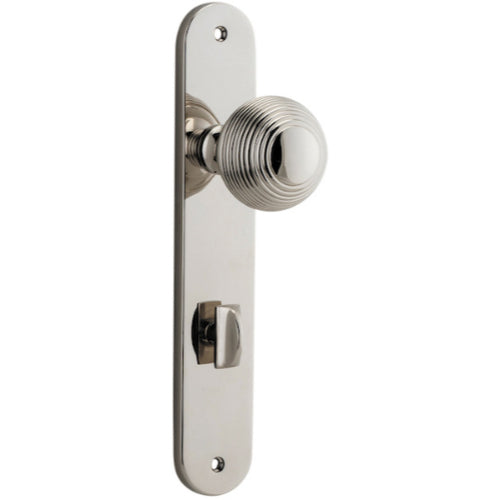 Door Knob Guildford Oval Privacy Polished Nickel CTC85mm H230xW40xP60mm in Polished Nickel