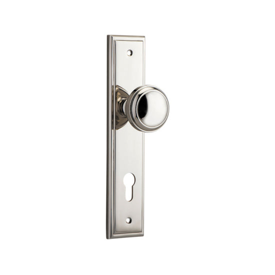 Door Knob Paddington Stepped Euro Polished Nickel CTC85mm H237xW50xP68mm in Polished Nickel