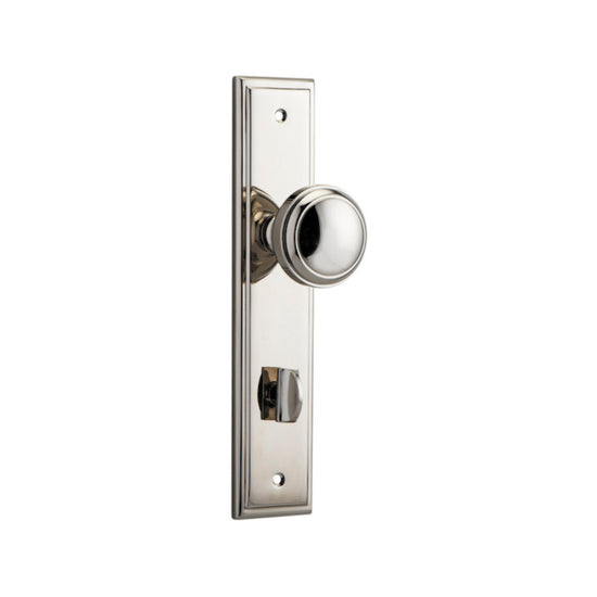 Door Knob Paddington Stepped Privacy Polished Nickel CTC85mm H237xW50xP68mm in Polished Nickel