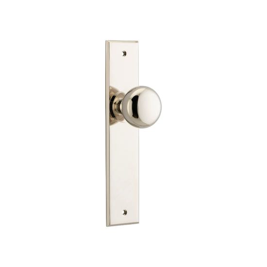 Door Knob Cambridge Chamfered Latch Polished Nickel H240xW50xP63mm in Polished Nickel