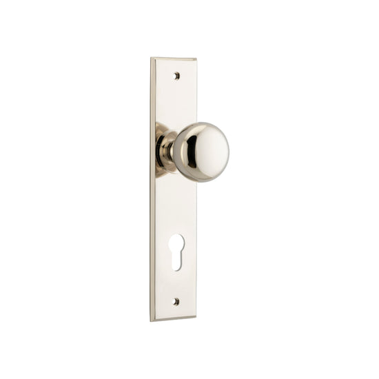 Door Knob Cambridge Chamfered Euro Polished Nickel H240xW50xP63mm in Polished Nickel