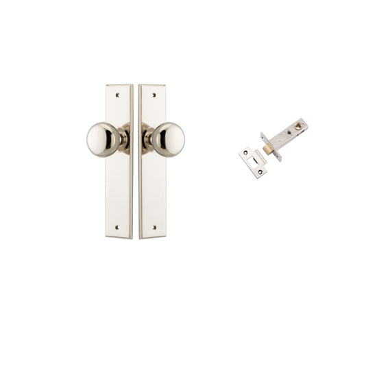 Door Knob Cambridge Chamfered Polished Nickel D55xP62mm BPH240xW50mm Passage Kit, Tube Latch Split Cam 'T' Striker Polished Nickel Backset 60mm in Polished Nickel