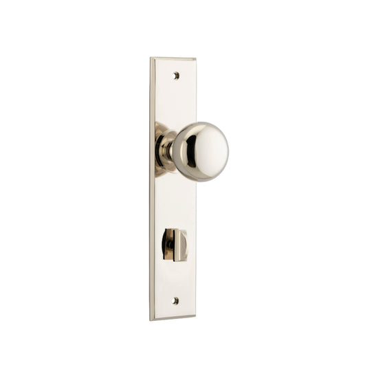 Door Knob Cambridge Chamfered Privacy Polished Nickel H240xW50xP63mm in Polished Nickel