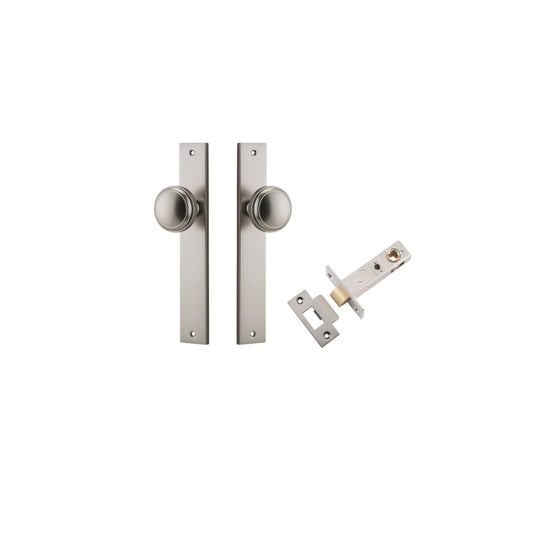 Door Knob Paddington Rectangular Latch Satin Nickel H240xW38xP68mm Passage Kit, Tube Latch Split Cam 'T' Striker Satin Nickel Backset 60mm in Satin Nickel