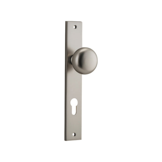 Door Knob Cambridge Rectangular Euro Satin Nickel CTC85mm H240xW38xP67mm in Satin Nickel