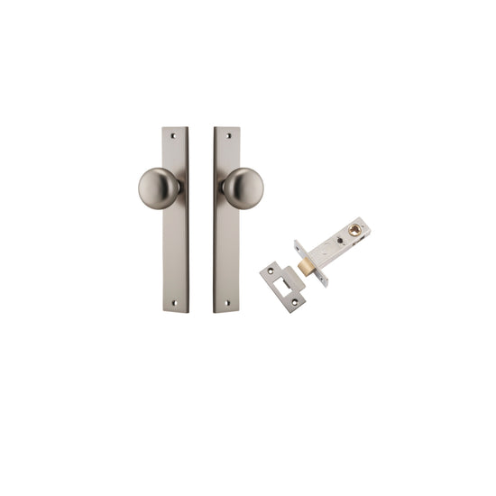 Door Knob Cambridge Rectangular Latch Satin Nickel H240xW38xP67mm Passage Kit, Tube Latch Split Cam 'T' Striker Satin Nickel Backset 60mm in Satin Nickel