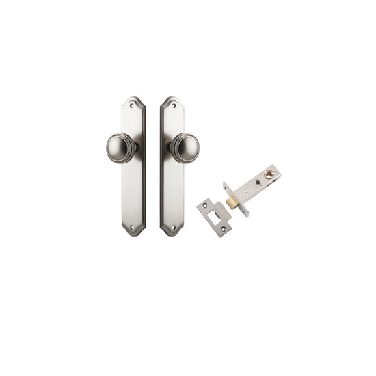 Door Knob Paddington Shouldered Latch Satin Nickel H240xW50xP68mm Passage Kit, Tube Latch Split Cam 'T' Striker Satin Nickel Backset 60mm in Satin Nickel