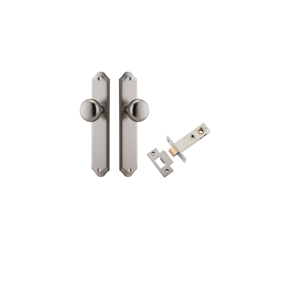 Door Knob Cambridge Shouldered Latch Satin Nickel H240xW50xP67mm Passage Kit, Tube Latch Split Cam 'T' Striker Satin Nickel Backset 60mm in Satin Nickel