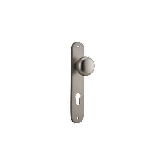 Door Knob Cambridge Oval Euro Satin Nickel CTC85mm H230xW40xP67mm in Satin Nickel