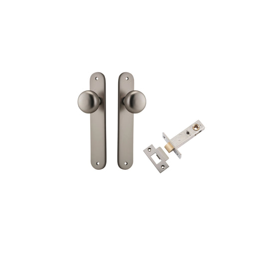 Door Knob Cambridge Oval Latch Satin Nickel H240xW40xP67mm Passage Kit, Tube Latch Split Cam 'T' Striker Satin Nickel Backset 60mm in Satin Nickel