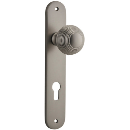 Door Knob Guildford Oval Euro Satin Nickel CTC85mm H230xW40xP60mm in Satin Nickel