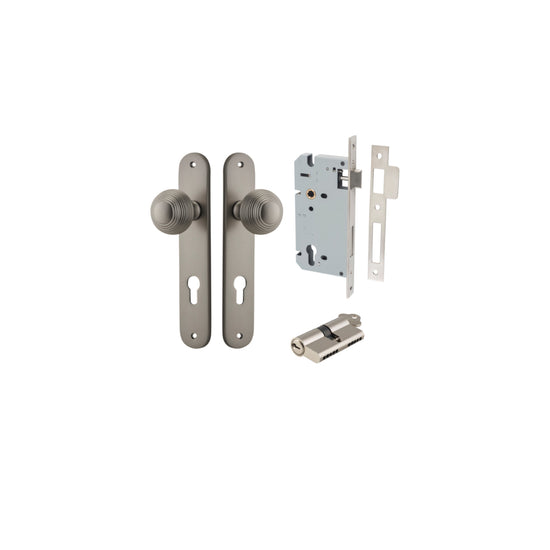 Door Knob Guildford Oval Euro Satin Nickel CTC85mm H240xW40xP60mm Entrance Kit, Mortice Lock Euro Satin Nickel CTC85mm Backset 60mm, Euro Cylinder Dual Function 5 Pin Satin Nickel L65mm KA1 in Satin Nickel