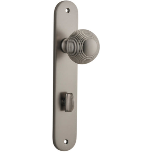 Door Knob Guildford Oval Privacy Satin Nickel CTC85mm H230xW40xP60mm in Satin Nickel