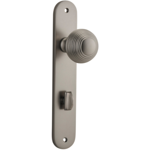 Door Knob Guildford Oval Privacy Satin Nickel CTC85mm H230xW40xP60mm in Satin Nickel