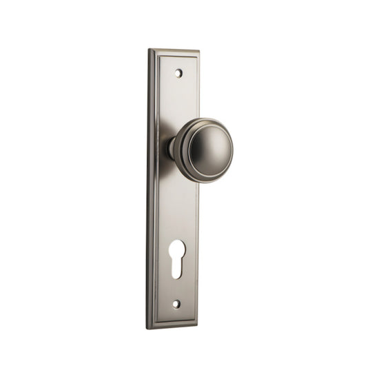 Door Knob Paddington Stepped Euro Satin Nickel CTC85mm H237xW50xP68mm in Satin Nickel