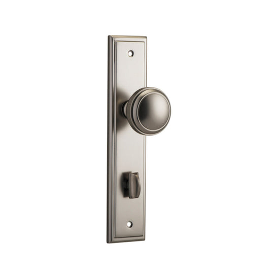 Door Knob Paddington Stepped Privacy Satin Nickel CTC85mm H237xW50xP68mm in Satin Nickel