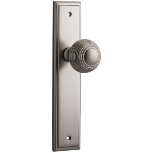 Door Knob Guildford Stepped Latch Satin Nickel H237xW50xP60mm in Satin Nickel