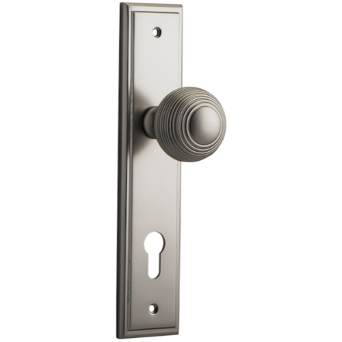 Door Knob Guildford Stepped Euro Satin Nickel CTC85mm H237xW50xP60mm in Satin Nickel