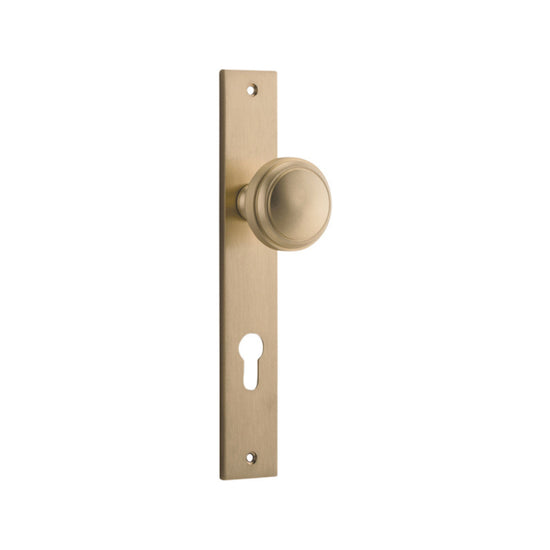 Door Knob Paddington Rectangular Euro Brushed Brass CTC85mm H240xW38xP68mm in Brushed Brass