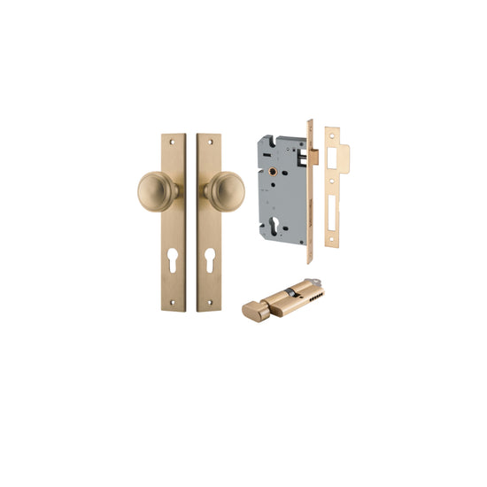 Door Knob Paddington Rectangular Euro Brushed Brass CTC85mm H240xW38xP68mm Entrance Kit, Mortice Lock Euro Brushed Brass CTC85mm Backset 60mm, Euro Cylinder Key Thumb 6 Pin Brushed Brass L70mm  

 KA1 in Brushed Brass