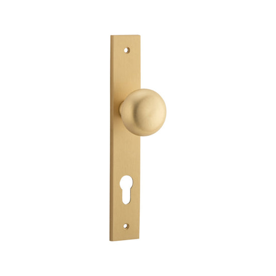 Door Knob Cambridge Rectangular Euro SB CTC85mm in Brushed Brass