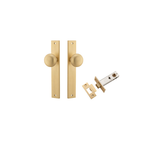 Door Knob Cambridge Rectangular Latch Brushed Brass H240xW38xP67mm Passage Kit, Tube Latch Split Cam 'T' Striker Brushed Brass Backset 60mm in Brushed Brass