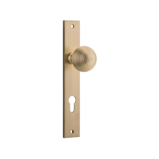 Door Knob Guildford Rectangular Euro Brushed Brass CTC85mm H240xW38xP60mm in Brushed Brass