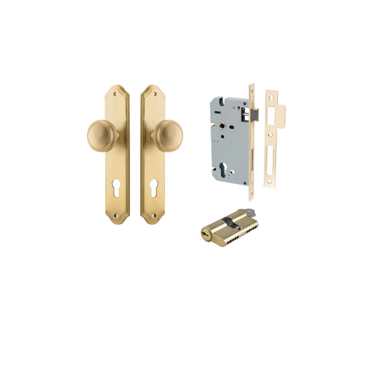 Door Knob Paddington Shouldered Euro Pair Brushed Brass CTC85mm D55xP63mm BPH250xW48mm, Mortice Lock Euro Signature Brass CTC85mm Backset 60mm, Euro Cylinder Dual Function 5 Pin Signature Brass 65mm KA4 in Brushed Brass