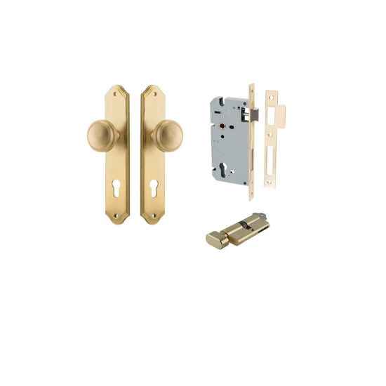 Door Knob Paddington Shouldered Euro Pair Brushed Brass CTC85mm D55xP63mm BPH250xW48mm, Mortice Lock Euro Signature Brass CTC85mm Backset 60mm, Euro Cylinder Key Thumb 5 Pin Signature Brass 65mm KA4 in Brushed Brass