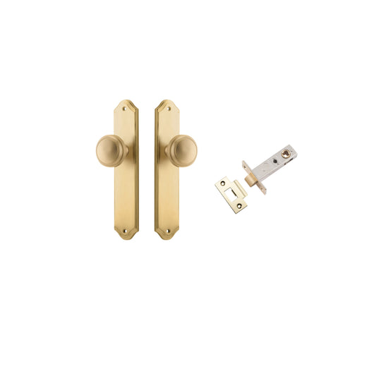 Door Knob Paddington Shouldered Brushed Brass D55xP63mm BPH250xW48mm Passage Kit, Tube Latch Split Cam 'T' Striker Signature Brass Backset 60mm in Brushed Brass