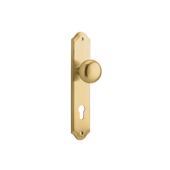 Door Knob Cambridge Shouldered Euro Brushed Brass H250xW48xP63mm in Brushed Brass