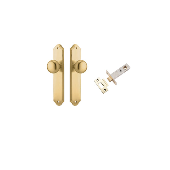 Door Knob Cambridge Shouldered Brushed Brass D55xP62mm BPH250xW48mm Passage Kit, Tube Latch Split Cam 'T' Striker Brushed Brass Backset 60mm in Brushed Brass