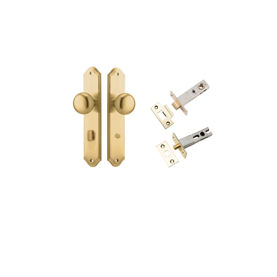 Door Knob Cambridge Shouldered Privacy Brushed Brass CTC85mm D55xP62mm BPH250xW48mm Privacy Kit, Tube Latch Split Cam 'T' Striker Brushed Brass Backset 60mm, Privacy Bolt Round Bolt Brushed Brass Backset 60mm in Brushed Brass