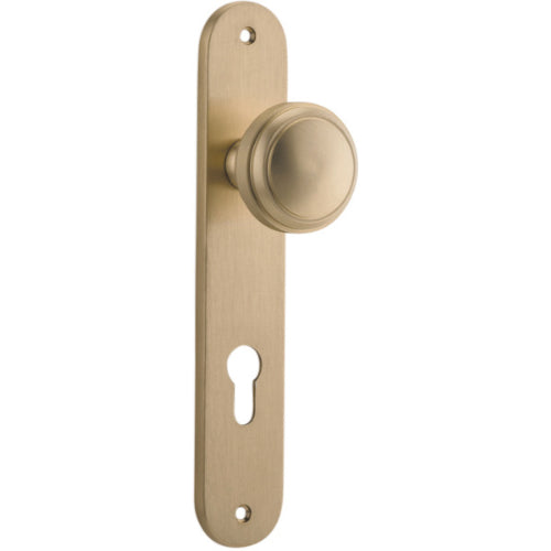 Door Knob Paddington Oval Euro Brushed Brass CTC85mm H237xW50xP68mm in Brushed Brass