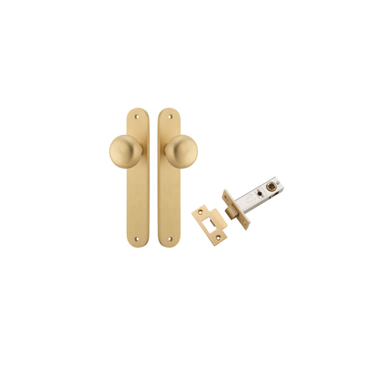 Door Knob Cambridge Oval Latch Brushed Brass H240xW40xP67mm Passage Kit, Tube Latch Split Cam 'T' Striker Brushed Brass Backset 60mm in Brushed Brass