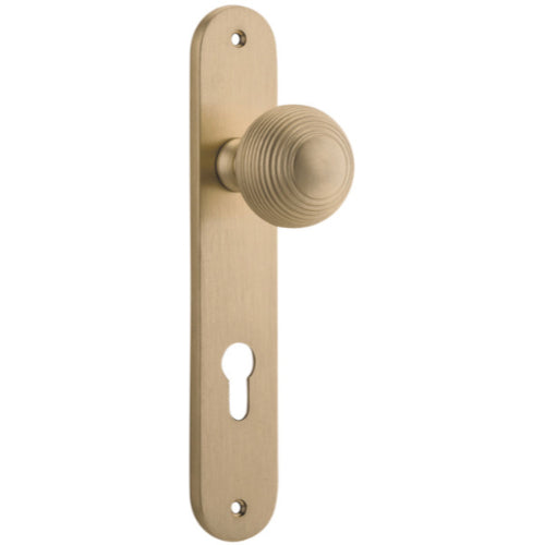 Door Knob Guildford Oval Euro Brushed Brass CTC85mm H230xW40xP60mm in Brushed Brass