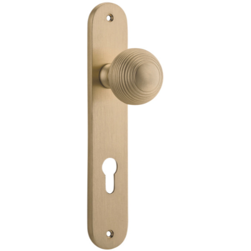 Door Knob Guildford Oval Euro Brushed Brass CTC85mm H230xW40xP60mm in Brushed Brass