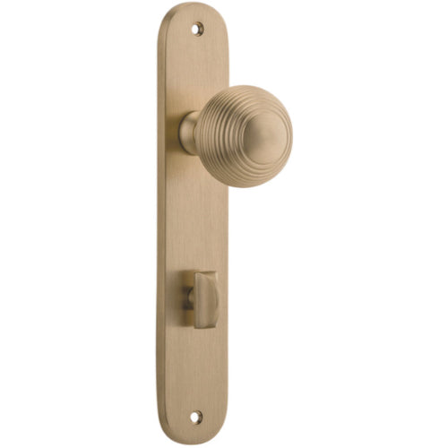 Door Knob Guildford Oval Privacy Brushed Brass CTC85mm H230xW40xP60mm in Brushed Brass