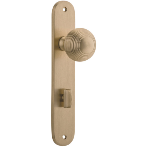 Door Knob Guildford Oval Privacy Brushed Brass CTC85mm H230xW40xP60mm in Brushed Brass