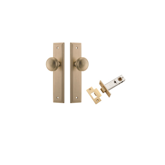 Door Knob Paddington Stepped Latch Brushed Brass H240xW50xP68mm Passage Kit, Tube Latch Split Cam 'T' Striker Brushed Brass Backset 60mm in Brushed Brass