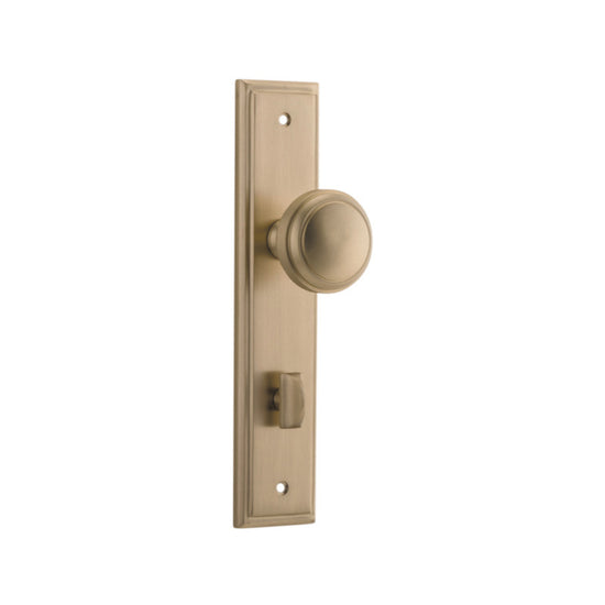 Door Knob Paddington Stepped Privacy Brushed Brass CTC85mm H237xW50xP68mm in Brushed Brass