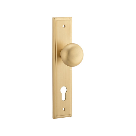 Door Knob Cambridge Stepped Euro SB CTC85mm H237xW50xP67mm in Brushed Brass