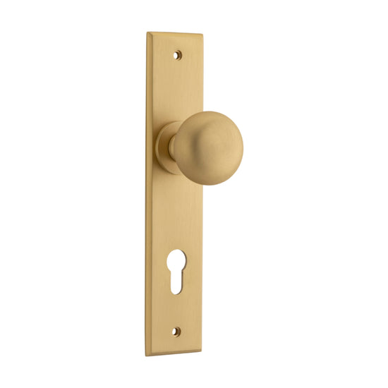 Door Knob Cambridge Chamfered Euro Brushed Brass H240xW50xP63mm in Brushed Brass