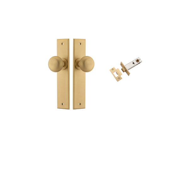 Door Knob Cambridge Chamfered Brushed Brass D55xP62mm BPH240xW50mm Passage Kit, Tube Latch Split Cam 'T' Striker Brushed Brass Backset 60mm in Brushed Brass