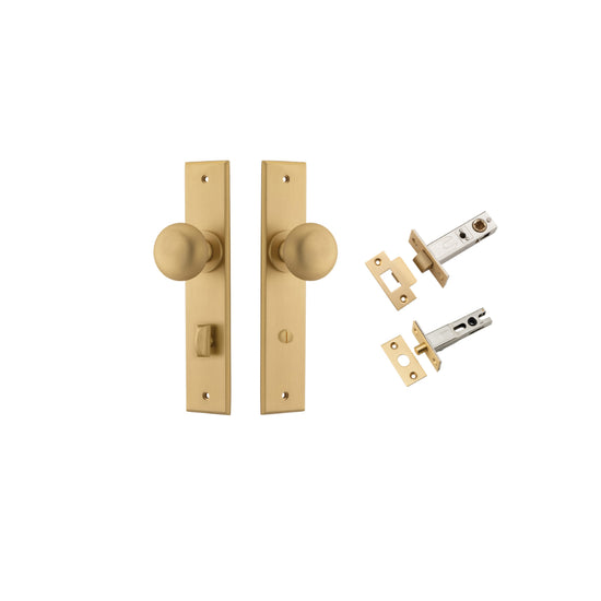 Door Knob Cambridge Chamfered Privacy Brushed Brass CTC85mm D55xP62mm BPH240xW50mm Privacy Kit, Tube Latch Split Cam 'T' Striker Brushed Brass Backset 60mm, Privacy Bolt Round Bolt Brushed Brass Backset 60mm in Brushed Brass