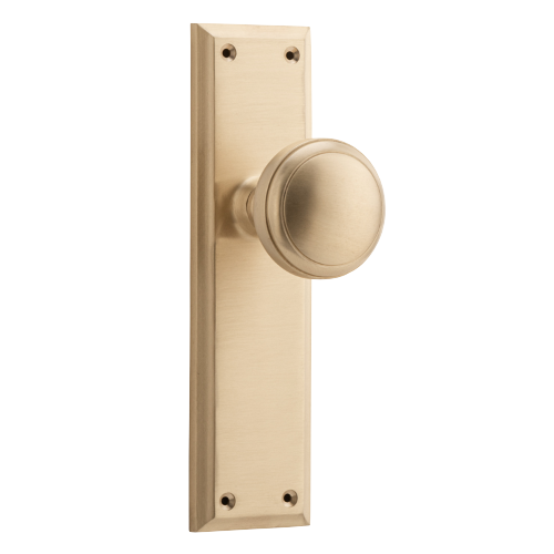 Door Knob Milton Latch Pair Unlacquered Satin Brass H200xW50xP73mm in Unlacquered Satin Brass