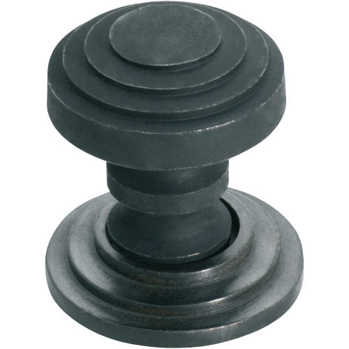 Cupboard Knob Stepped Iron Backplate Matt Black D30xP40mm in Matt Black