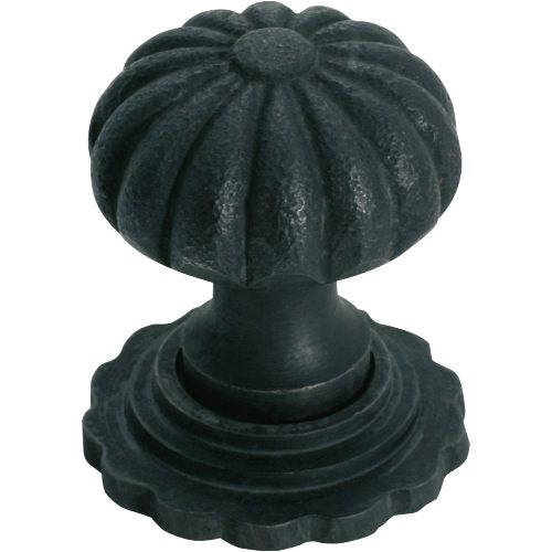 Cupboard Knob Fluted Iron Backplate Matt Black D32xP44mm in Matt Black