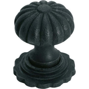 Cupboard Knob Fluted Iron Backplate Matt Black D32xP44mm in Matt Black