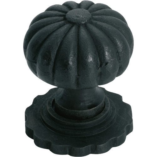 Cupboard Knob Fluted Iron Backplate Matt Black D38xP48mm in Matt Black